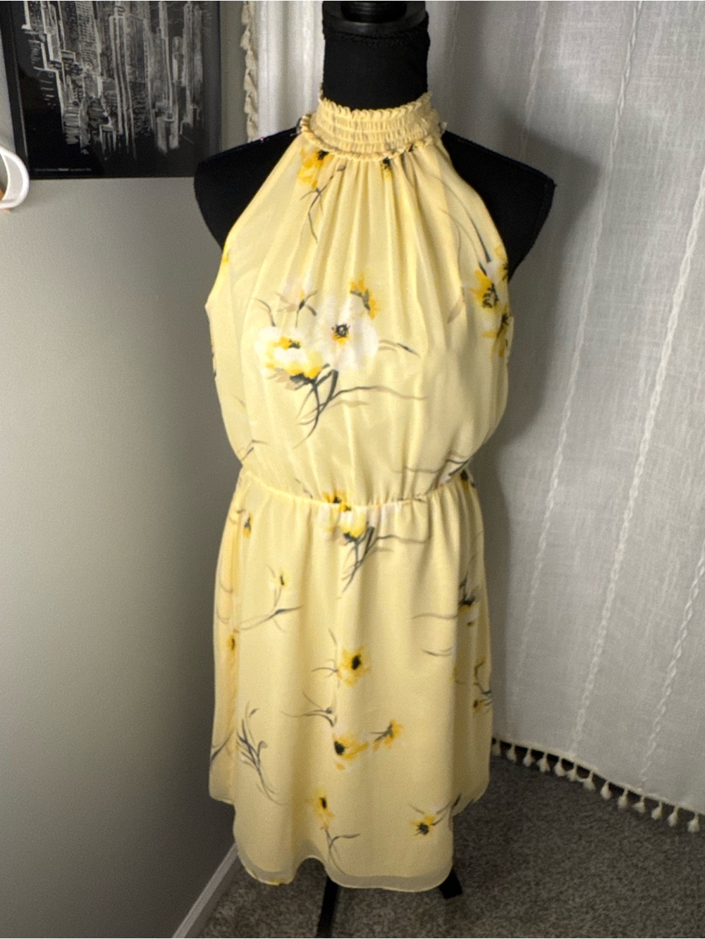 White House Black Market Yellow Floral Halter Dress